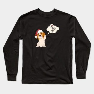 Santa Beagle Dog with Ho Ho Ho Sign Christmas Theme Long Sleeve T-Shirt